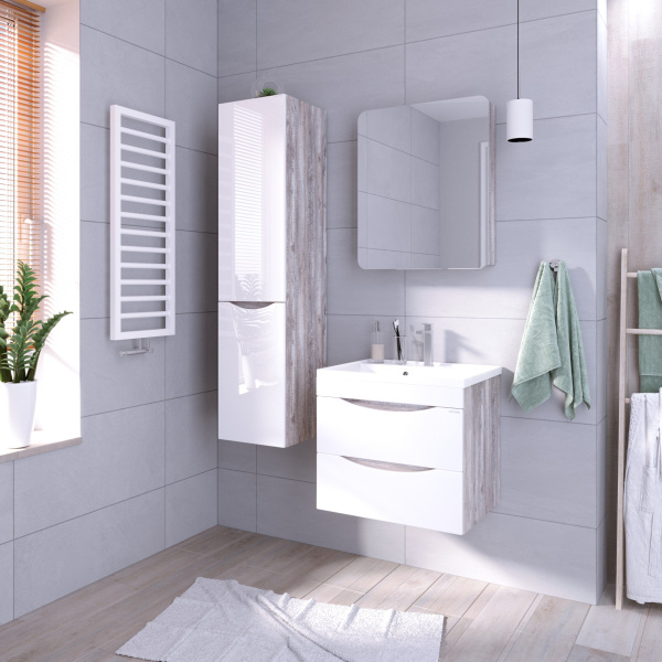 Шкаф-пенал подвесной Grossman ТАЛИС-35 см, бетон пайн/белый глянец